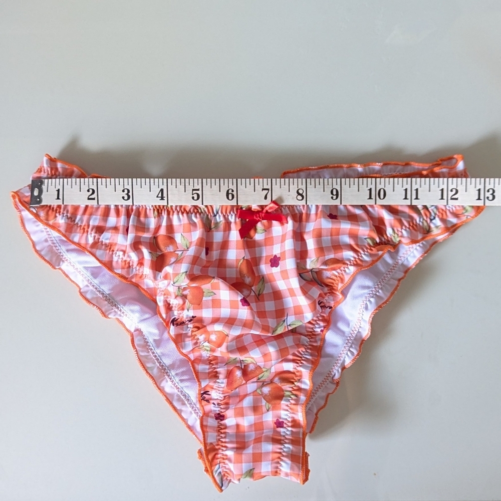 Shein 2Pcs Set Lemon Orange Plaid Bikini With Red Bows. - Picture 4 of 8